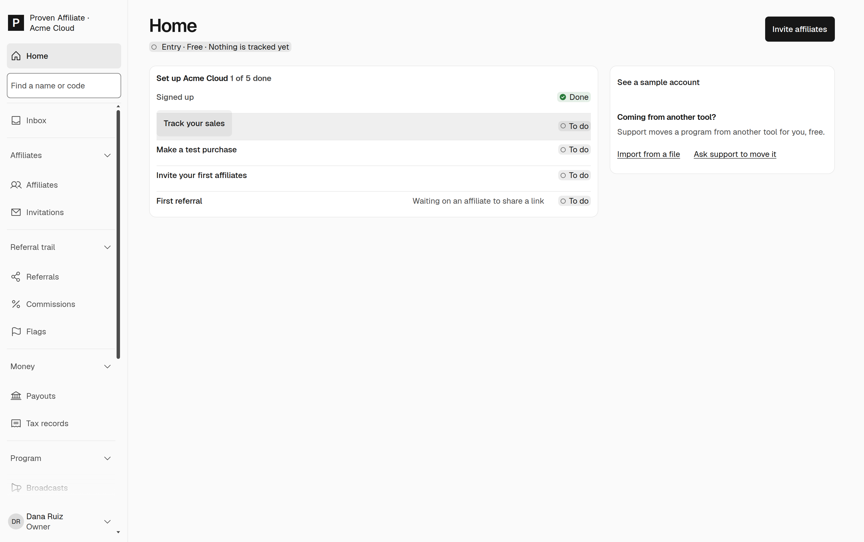 Your new program, with its setup checklist