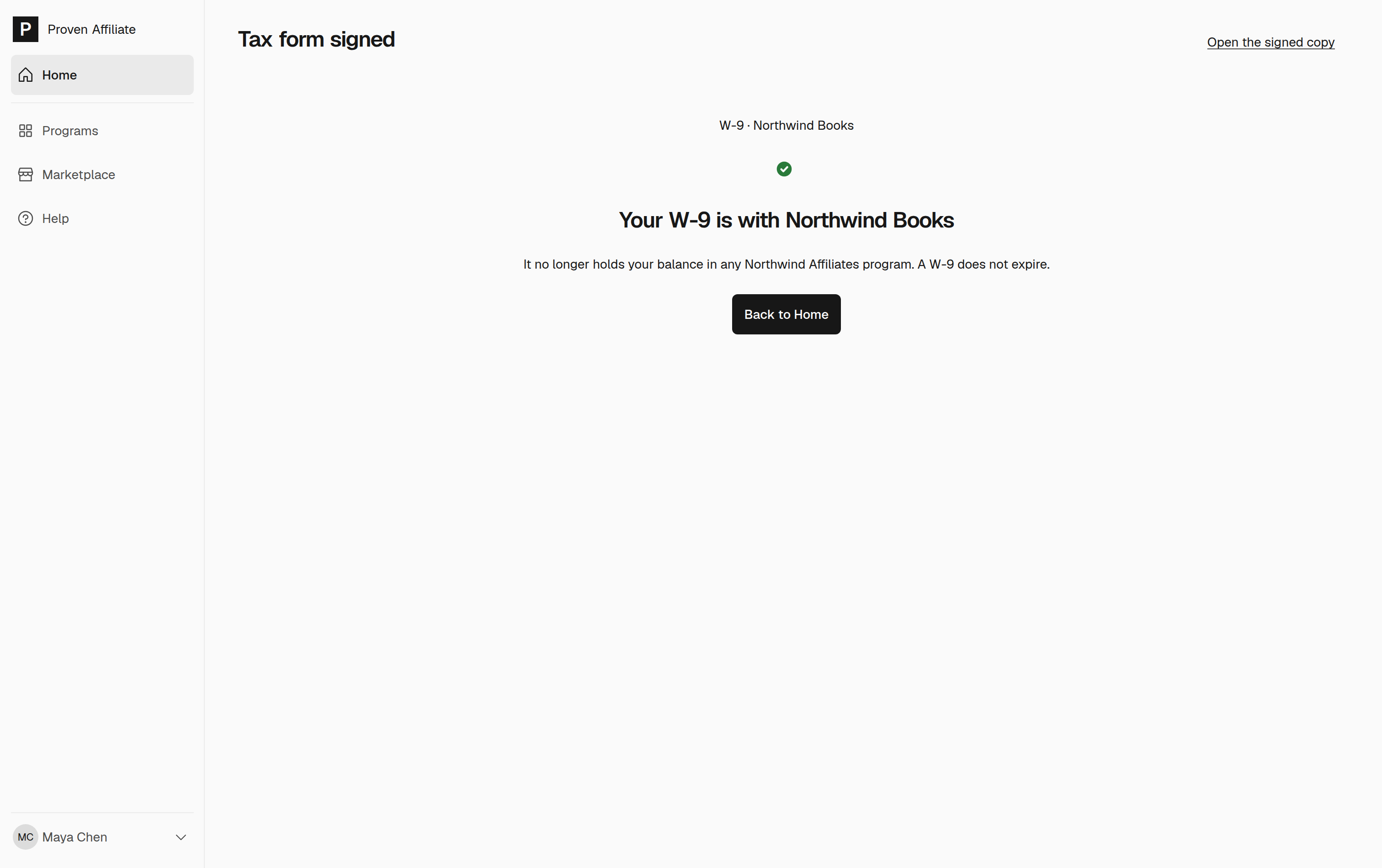 A W-9 signed before the first payment